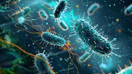 Microscopic view of bacteria with intricate details and vibrant colors
