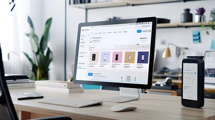 Person browsing an online store on a computer in a modern office