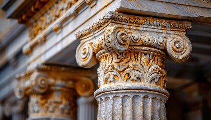 Obraz premium Architectural wonders of Ancient Greece, in a magazine photography style, highlighting the intricate details of columns and sculptures