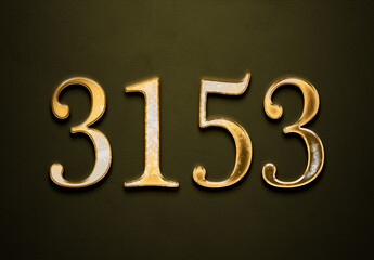 Old gold effect of 3153 number with 3D glossy style Mockup.