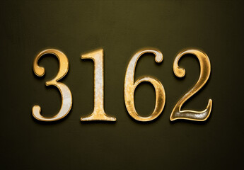 Old gold effect of 3162 number with 3D glossy style Mockup.