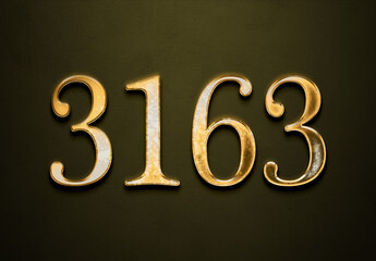 Old gold effect of 3163 number with 3D glossy style Mockup.