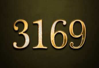 Old gold effect of 3169 number with 3D glossy style Mockup.