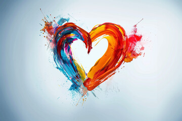 Vibrant Heart-Shaped Swirl of Paint Splashes on a Clean White Background