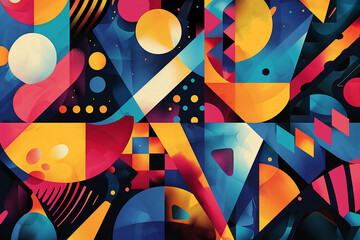 Vibrant Geometric Abstract Mural Featuring a Rich Color Palette and Intricate Patterns