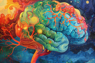 human brain with vibrant colors