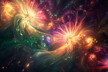 Abstract Fireworks with Vibrant Colors, Dynamic Explosions, and Colorful Patterns