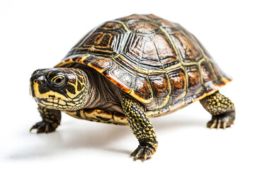 Close-up of a turtle with a white background