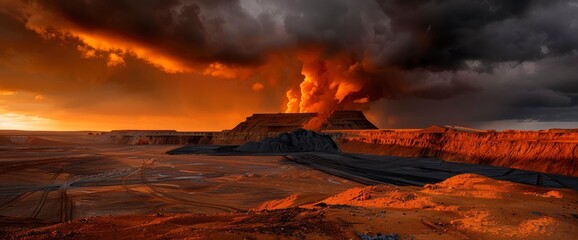 Fototapeta premium The Opencast Lignite Mine In Inden, Germany, A Vast Brown Coal Surface Mine, Symbolizing Resource Extraction And Industrial Might
