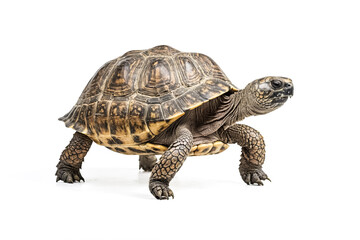 Naklejka premium Close-Up of a Tortoise Walking on a White Background