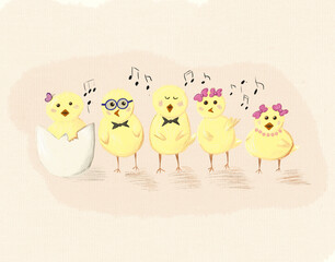 Cutest chicken are singing postcard