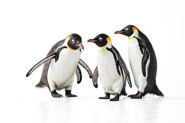 Fototapeta premium Three King Penguins on White Background
