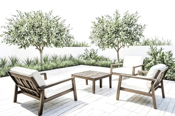 Obraz premium Modern Patio Furniture with Lush Greenery