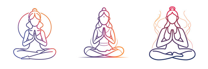 Obraz premium Line icon of woman doing yoga on transparent background 