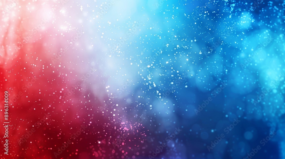 Poster abstract background in blue and red with floating dust particles and bokeh effect, ideal for technol