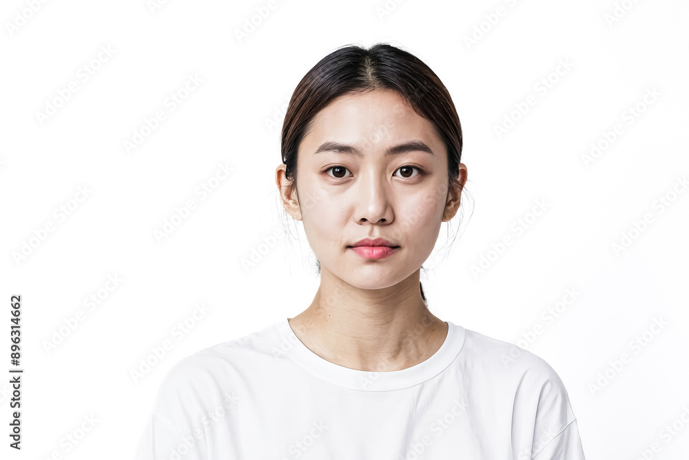 Sticker Young Woman with Straight Dark Hair Looking at Camera