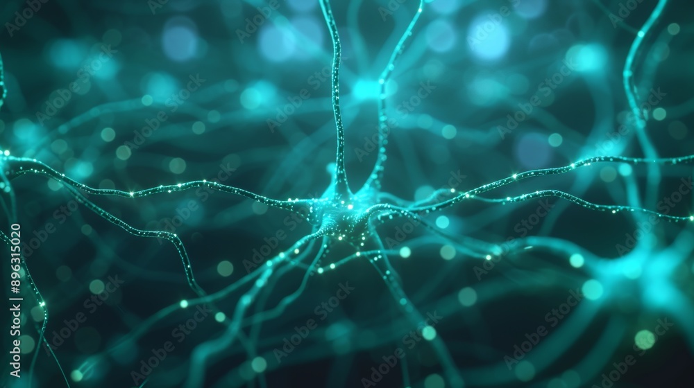 Poster neural network connections in a digital brain, close-up. artificial intelligence and futuristic tech