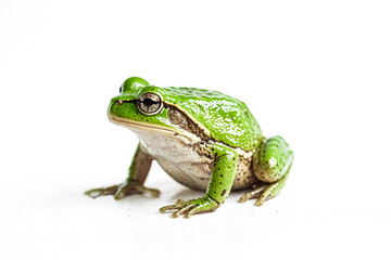 Green Tree Frog Sitting on White Background