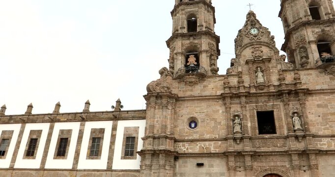 Morning view of the historic downtown church of central downtown Zapopan, Jalisco, Mexico.