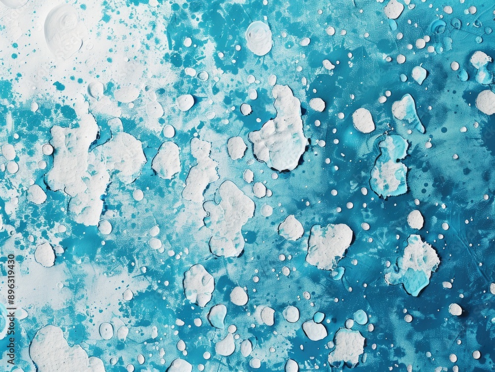 Poster the image shows a close-up of small ice cubes floating in water, exhibiting an intricate and texture