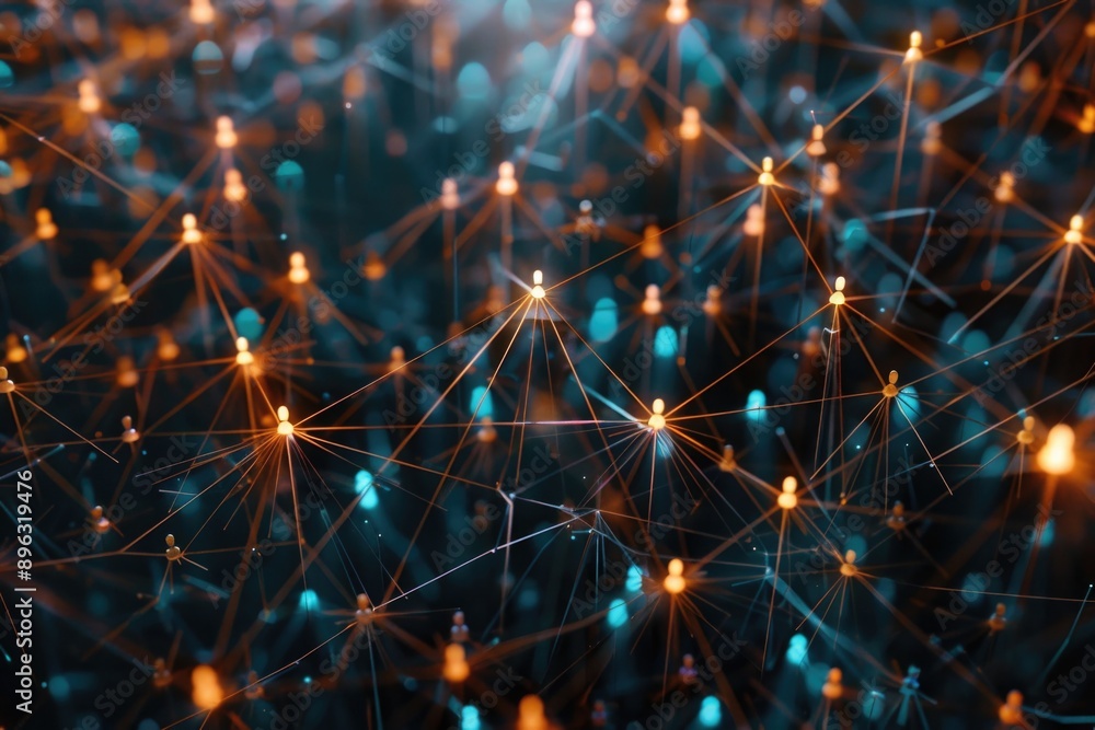 Aufkleber abstract digital technology concept with lit up nodes forming a network