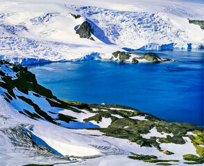 Glaciers on King George Island, in its Martel Cove, on a typical summer's day on the Antarctic...