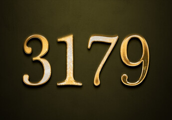 Old gold effect of 3179 number with 3D glossy style Mockup.