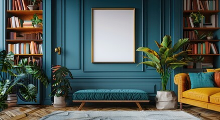 Teal Living Room with Gold Accents