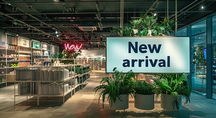 New Arrivals Sign in Modern Store
