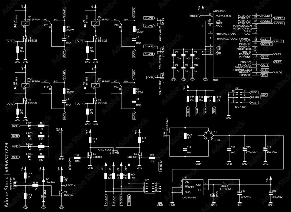 Poster schematic diagram of electronic device on sheet of paper. vector drawing electrical circuit with mic