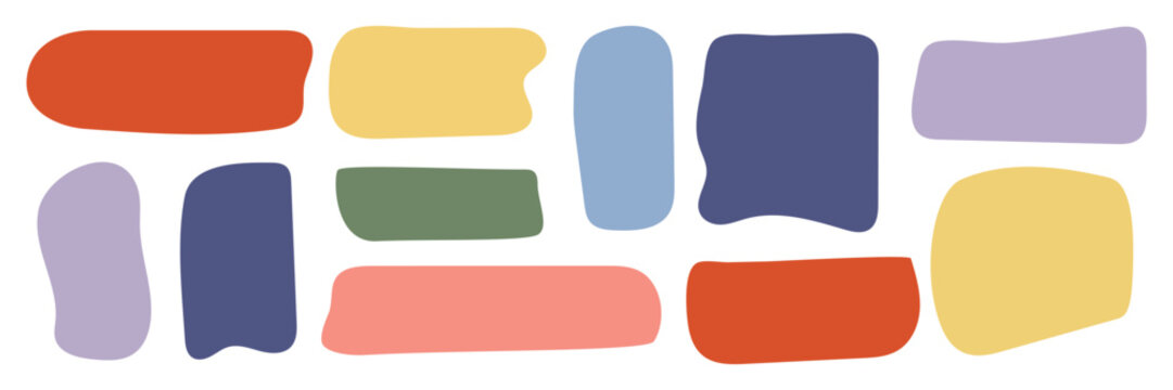 Hand Drawn rectangle square text box set. Colorful irregular geometric frame. Empty highlight speech bubble. Blank kids simple textbox template collection. Abstract shapes isolated on white