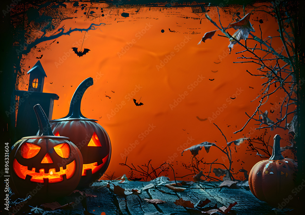 Canvas Prints halloween element with border and background template