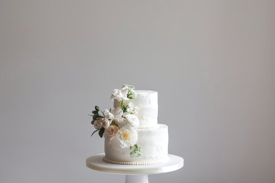Pastel de boda con flores blancas minimalista