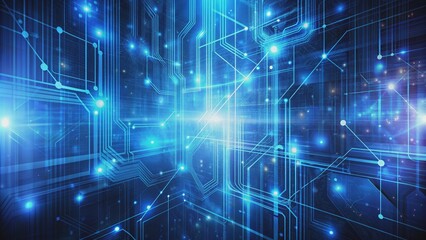 Fototapeta premium Abstract Digital Circuitry Blue Glowing Lines and Nodes, Digital, Technology, Network, Circuitry