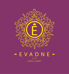 Botanical Logos. Monogram of letters E. with Organic Plant Elements. Vector design. for beauty salon or art studio.