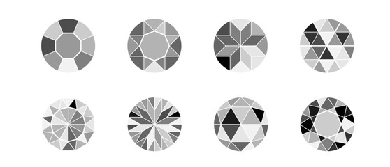 Precious stones and gems, jewelry shapes. Vector collection brilliant facet crystal gem geometric.