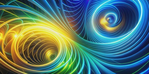 Fototapeta premium Abstract Spiral of Glowing Blue and Yellow Lines, abstract , digital art, colorful, spiral