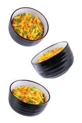 Cabbage and carrots thoran in a bowl on a white isolated background