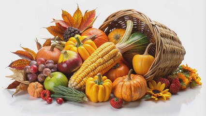 Autumn Harvest Cornucopia with Pumpkins, Grapes, and Sunflowers, cornucopia, autumn harvest, fall fruits, thanksgiving