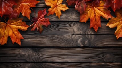 Obraz premium fall leaves on dark wood background
