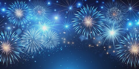 Blue Fireworks Display, digital art, nighttime celebration, blue sky, fireworks show, celebration, night