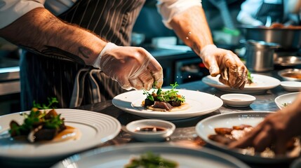 Chef garnishing an exquisite plate of food
