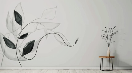 Minimalist botanical art featuring abstract lines and leaves, perfect for decorating art galleries, contemporary wall art, or creating a modern and understated interior design.