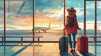 Embracing the New Normal: Traveler Woman Ready to Board at the Airport