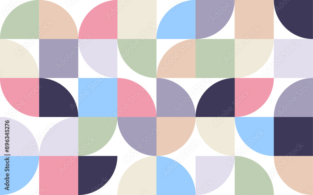 Poster scandinavian abstract color swiss geometric shape seamless pattern rectangles squares circles clean 