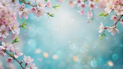 Delicate Pink Blossoms on a Soft Blue Background, Floral, Spring, Nature, Photography