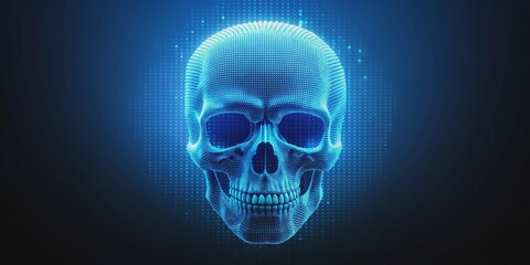 Fototapeta premium Digital Skull, 3D, Blue, Pixelated, Dots, Skull, Abstract