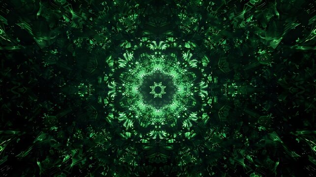 Hypnotic kaleidoscope background with green motion