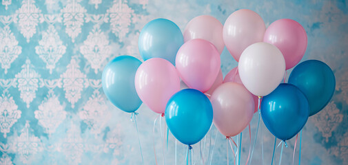 Pink, blue, and white party balloons for a wallpaper background 004