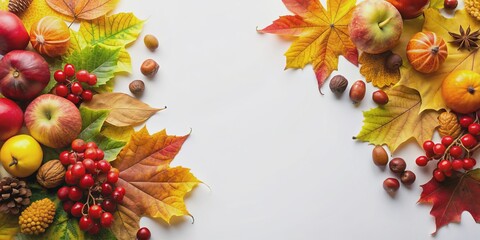 Fall Harvest Border with Apples, Pumpkins, and Leaves, autumn , thanksgiving , harvest , nature